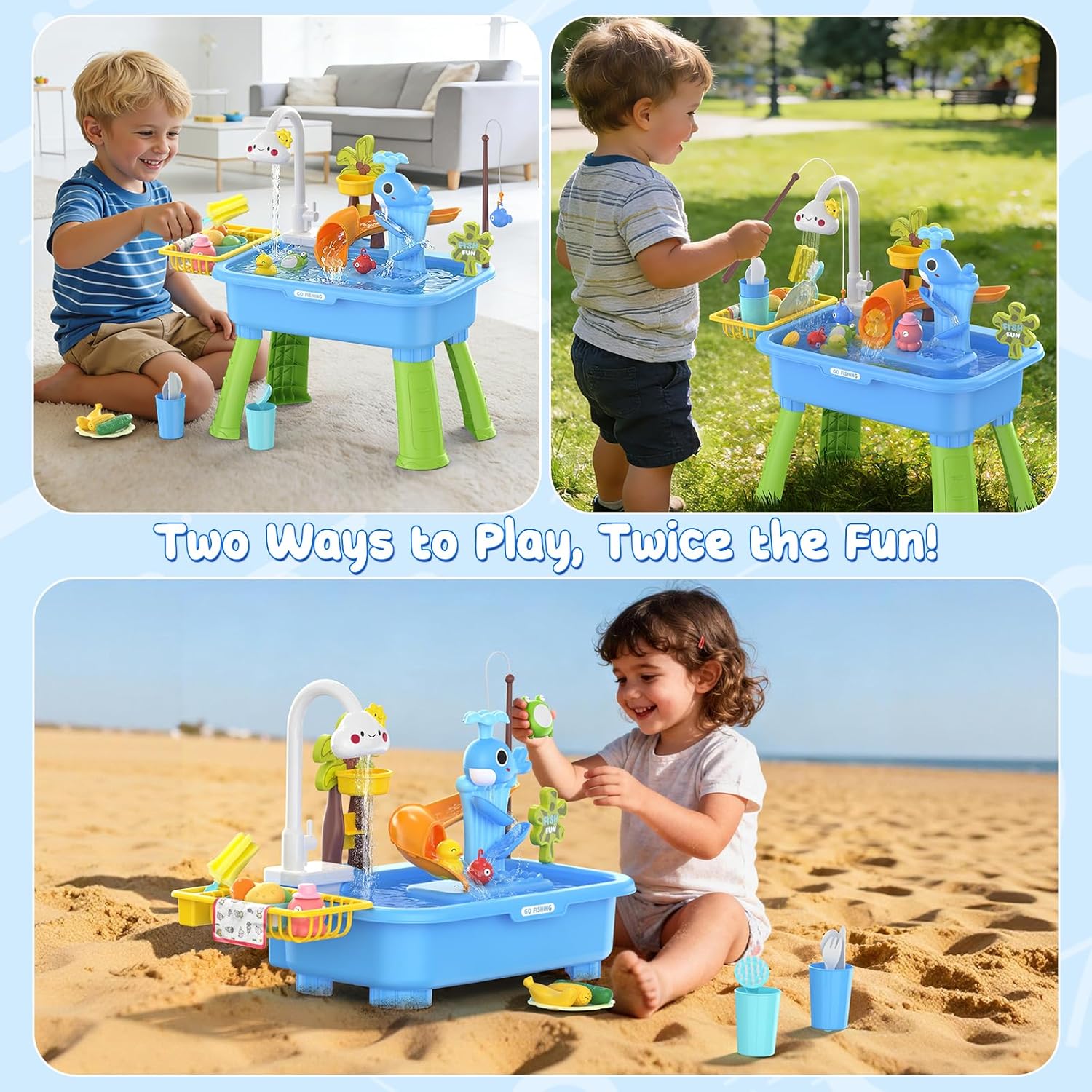 2026 Upgraded Water Table for Toddlers 1-3 - Outdoor Toys for Kids Ages 4-8 with Pump, Summer Outside Sensory