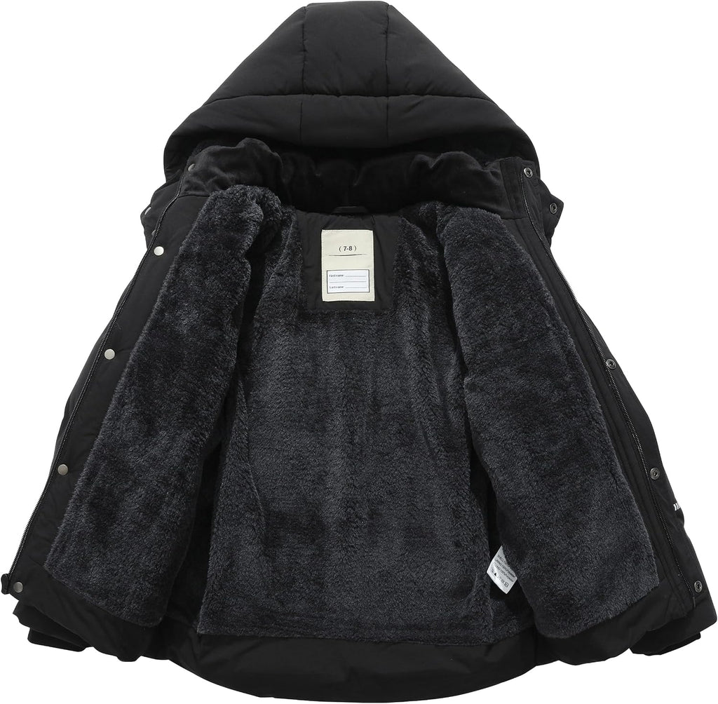 Kids Boy's Puffer Cotton Jacket | Warm Fleece Lined Down Coat Thick Hooded Waterproof Winter Coat