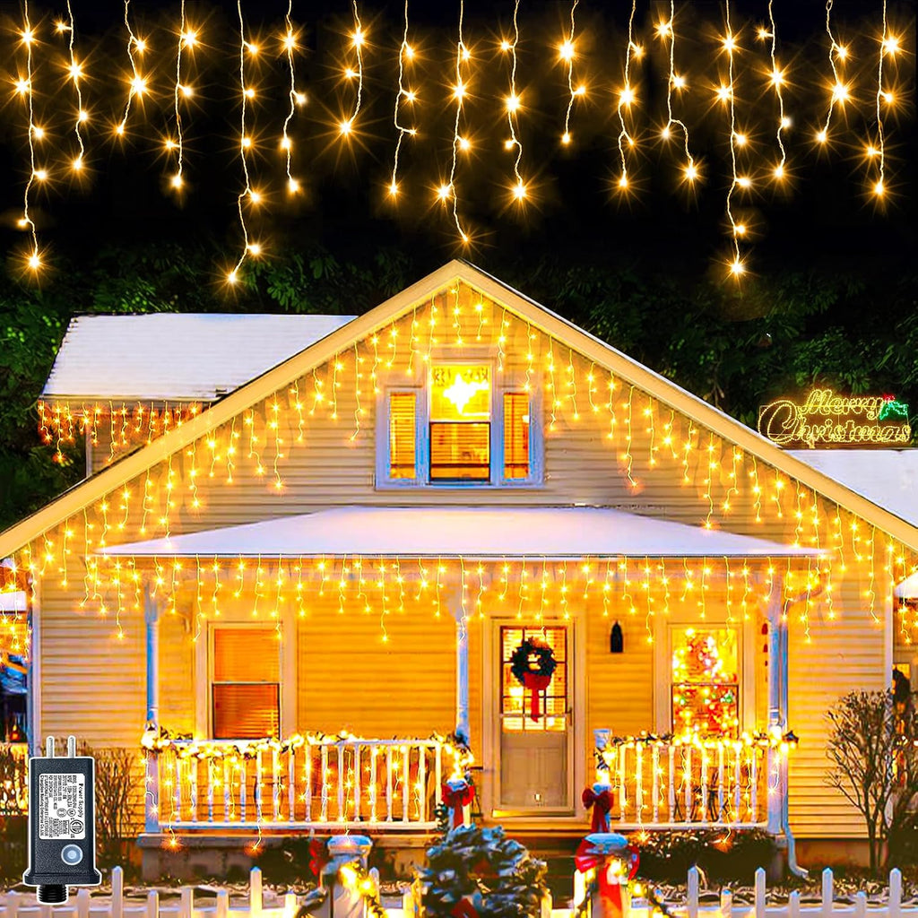 Icicle Lights for Outside 66FT 640 LED Warm White Christmas Lights Outdoor | Conenectable Icicle Christmas Lights