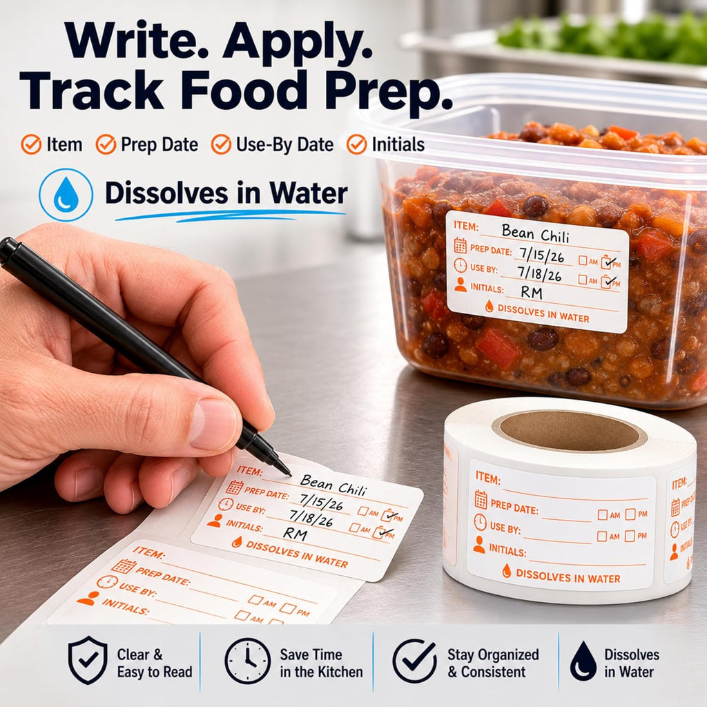 Water Dissolvable Prep & Use By Food Labels, 1 x 2, 500/Roll