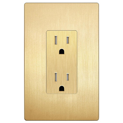 Decorator Receptacle, Tamper-Resistant Wall Outlet, 15A, Brushed Gold | Self-Grounding, UL Listed, Tough And Heat