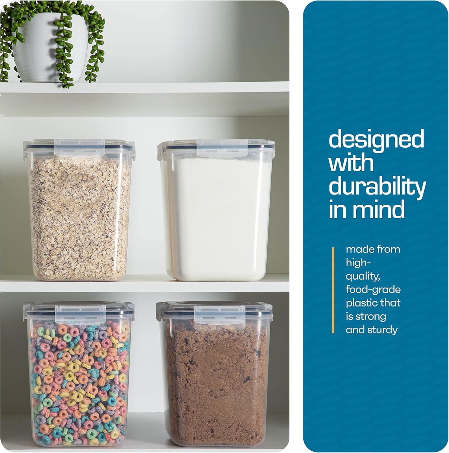 Flour Sugar Storage Containers (5.3L/4pk) Great Rice Canisters Sets For The Kitchen pantry, Large Food Storage