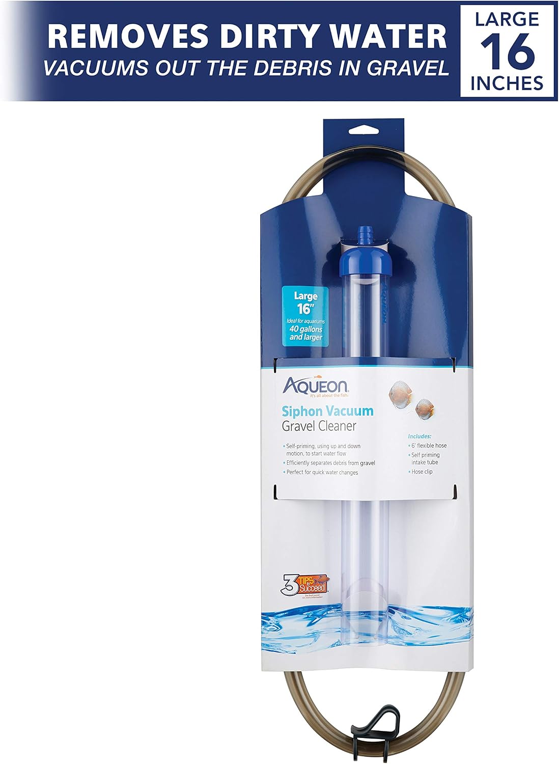Siphon Vacuum Aquarium Gravel Cleaner, Large - 16 Inches | Gravel vacuum for aquarium, self priming intake tube, 6