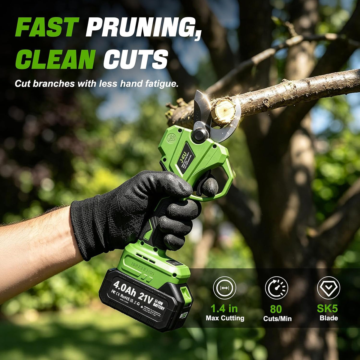 4-in-1 Electric Pole Saw & Pruning Shears Combo, 8" & 6" Mini Chainsaw with 2x4.0 Ah Batteries, 1.4in Cutting