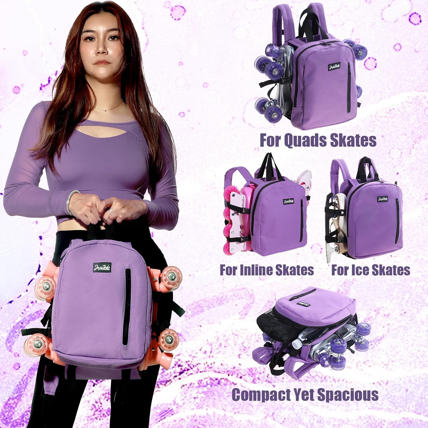 Roller skates bags for Women Men, Multi-functional Sports Backpack for Rollerskates, Ice skates, Inline skates