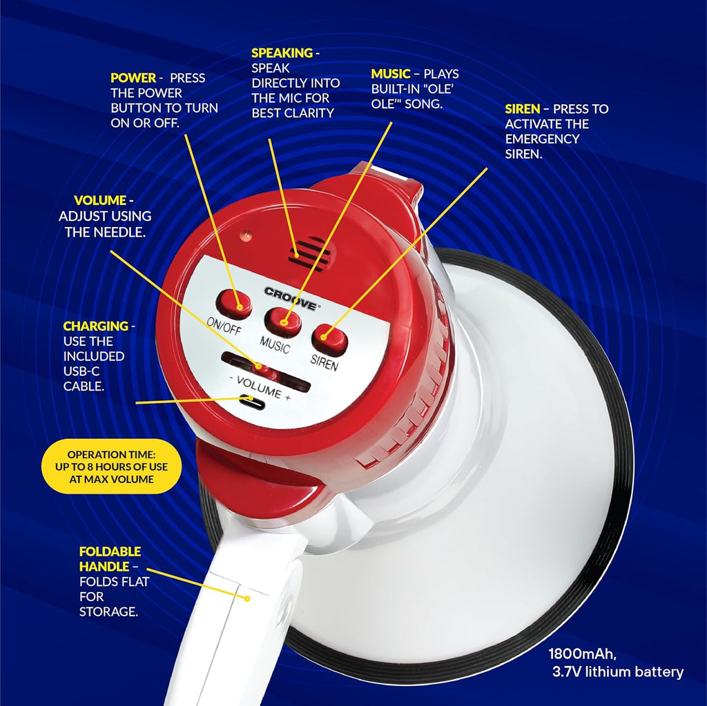 Portable Megaphone Bullhorn, Loud Speaker with Siren, Volume Control | Lightweight Portable Design with Siren Music &