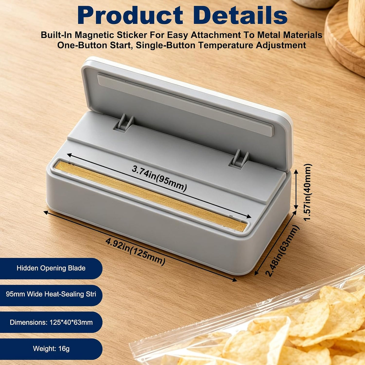 Mini Magnetic Bag Sealer,9.5cm Sealing Width,White