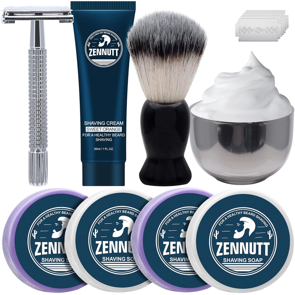 4 Packs Shaving Soap w/Shaving Bowl,Shaving Brush,Shaving Cream,Unqiue Gift Set Mens Shaving Kit for Christmas