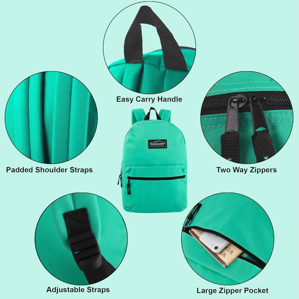 Classic 17 inch Backpacks with Adjustable Padded Straps | School Backpacks for Girls, Boys (Aqua)