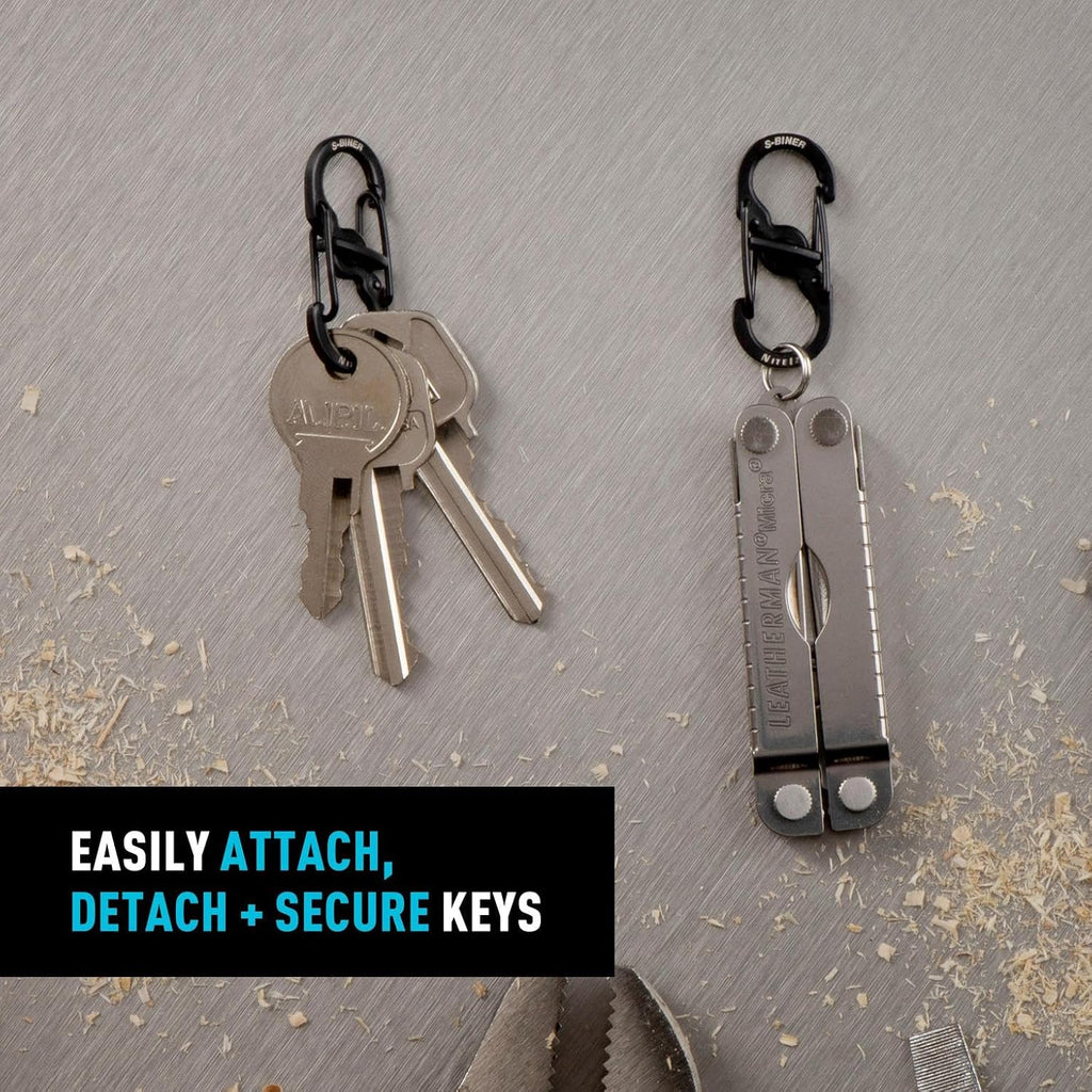 S-Biner MicroLock Stainless Steel - S-Biner with Locking Dual Sided Gates - Keep Keys Secure with Carabiner Key