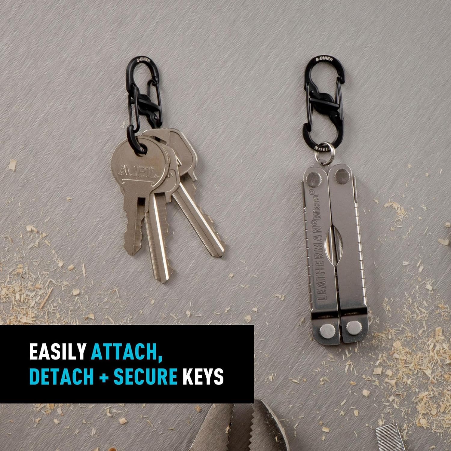 S-Biner MicroLock Stainless Steel - S-Biner with Locking Dual Sided Gates - Keep Keys Secure with Carabiner Key