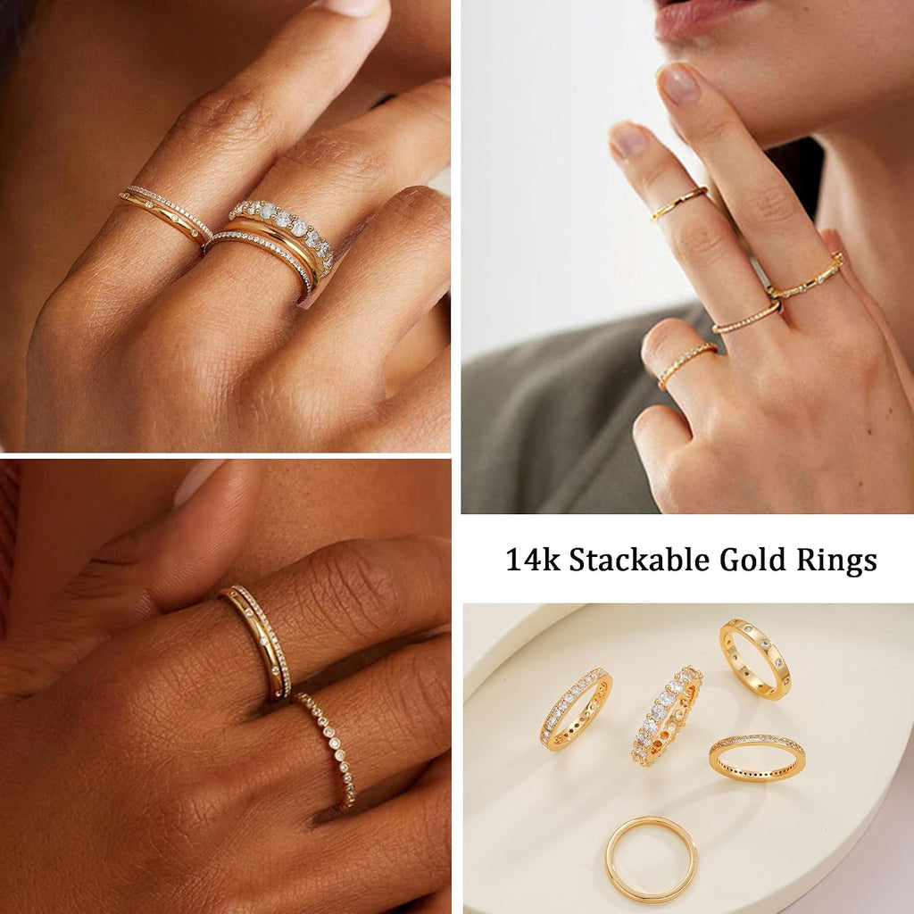 Gold Rings for Women Non Tarnish, 14k Gold Plated Dainty Stacking Cubic Zirconia Thumb Rings, Gold Knuckle Women