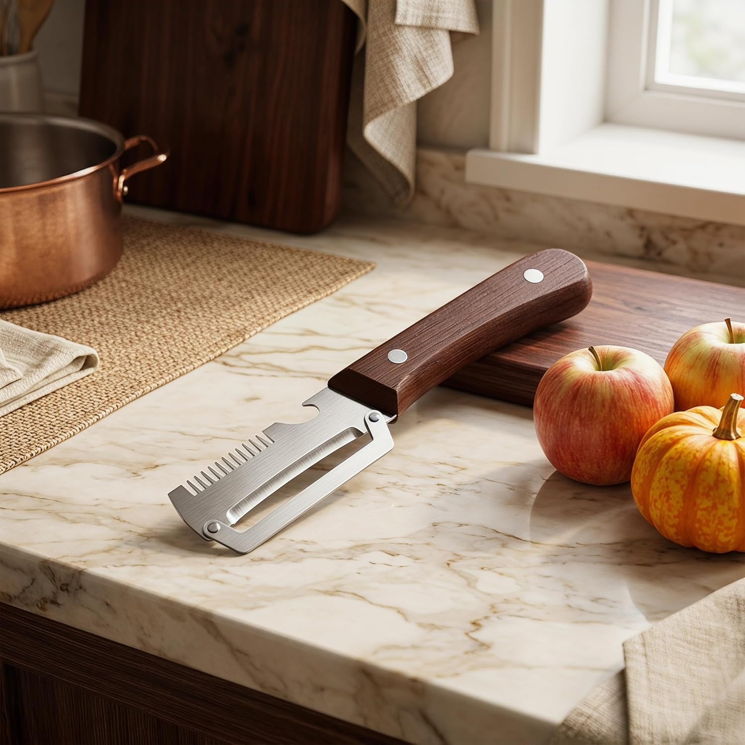 Multifunctional Vegetable Peeler, 3-In-1 Kitchen Gadget With Wooden Handle, Bottle Opener And Shredder, Suitable For