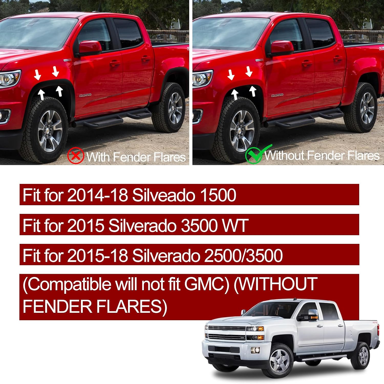 Mud Flaps Splash Guards Compatible with Silveado 1500 (2014-2018), for Silverado 3500 WT(2015), for Silverado 2500