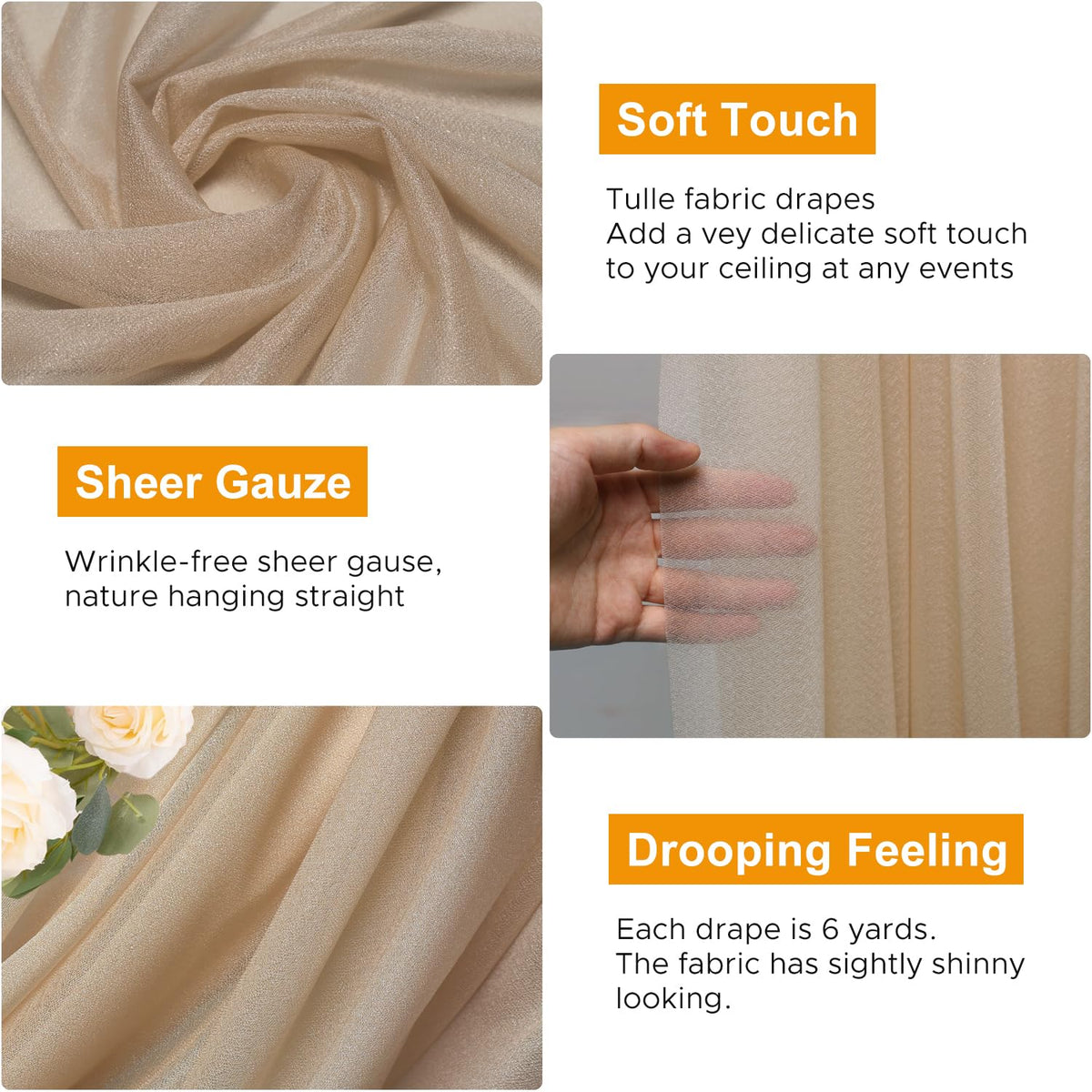 Wedding Arch Draping Fabric 2 Panels Nude Sheer Backdrop Drapes
