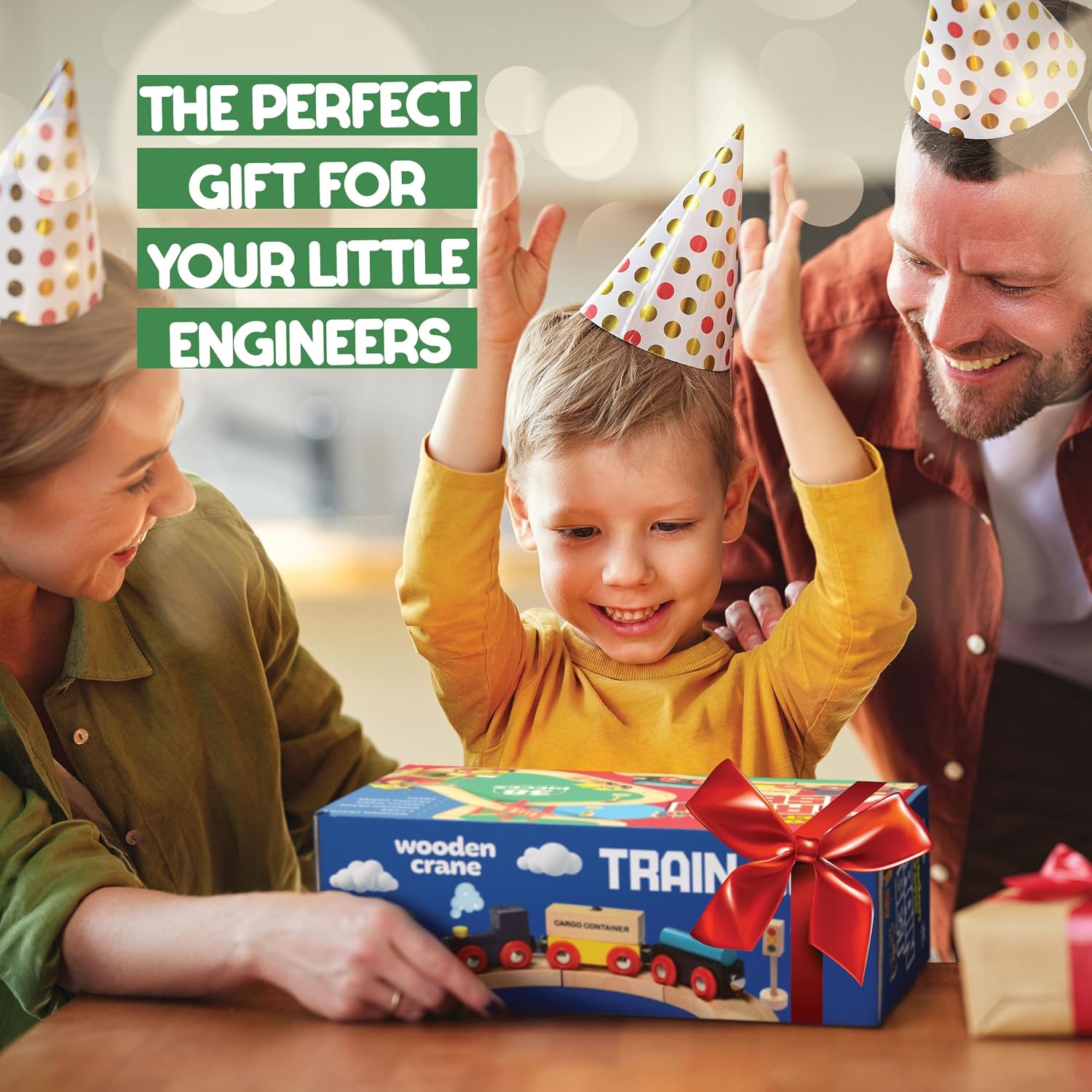 Wooden Train Set Toddler Toys - 38 Pieces Wood Train Track Set for Toddlers 3-4 Years with Crane, Bridge & Accessories