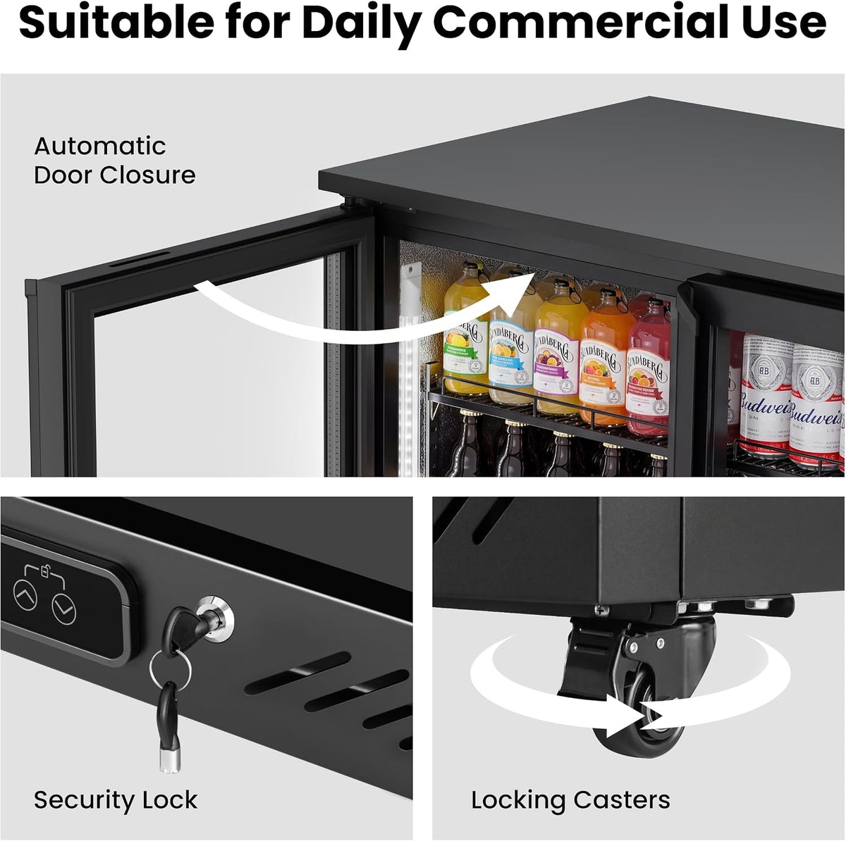 Back Bar Cooler, 7.4 Cu.Ft Commercial Refrigerator with Low-E Glass