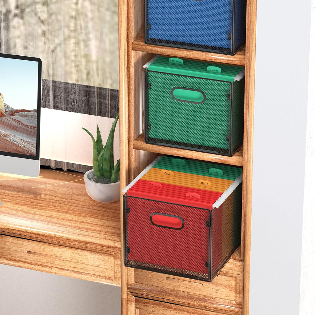 2 Pack Hanging File Organizer, Mesh File Folder Box Filing Box File Cabinet Organizer Storage Boxes, Letter Size