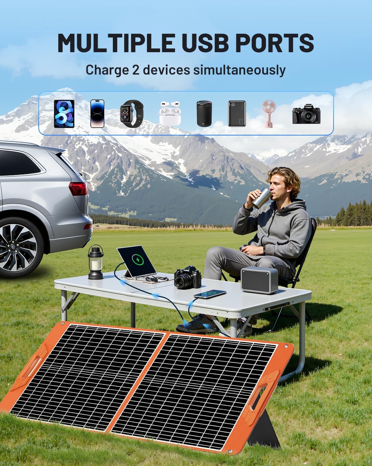 60W Portable Solar Panel Charger, 23.5% High Efficiency Foldable Solar Panels for Power Station, Waterproof Solar