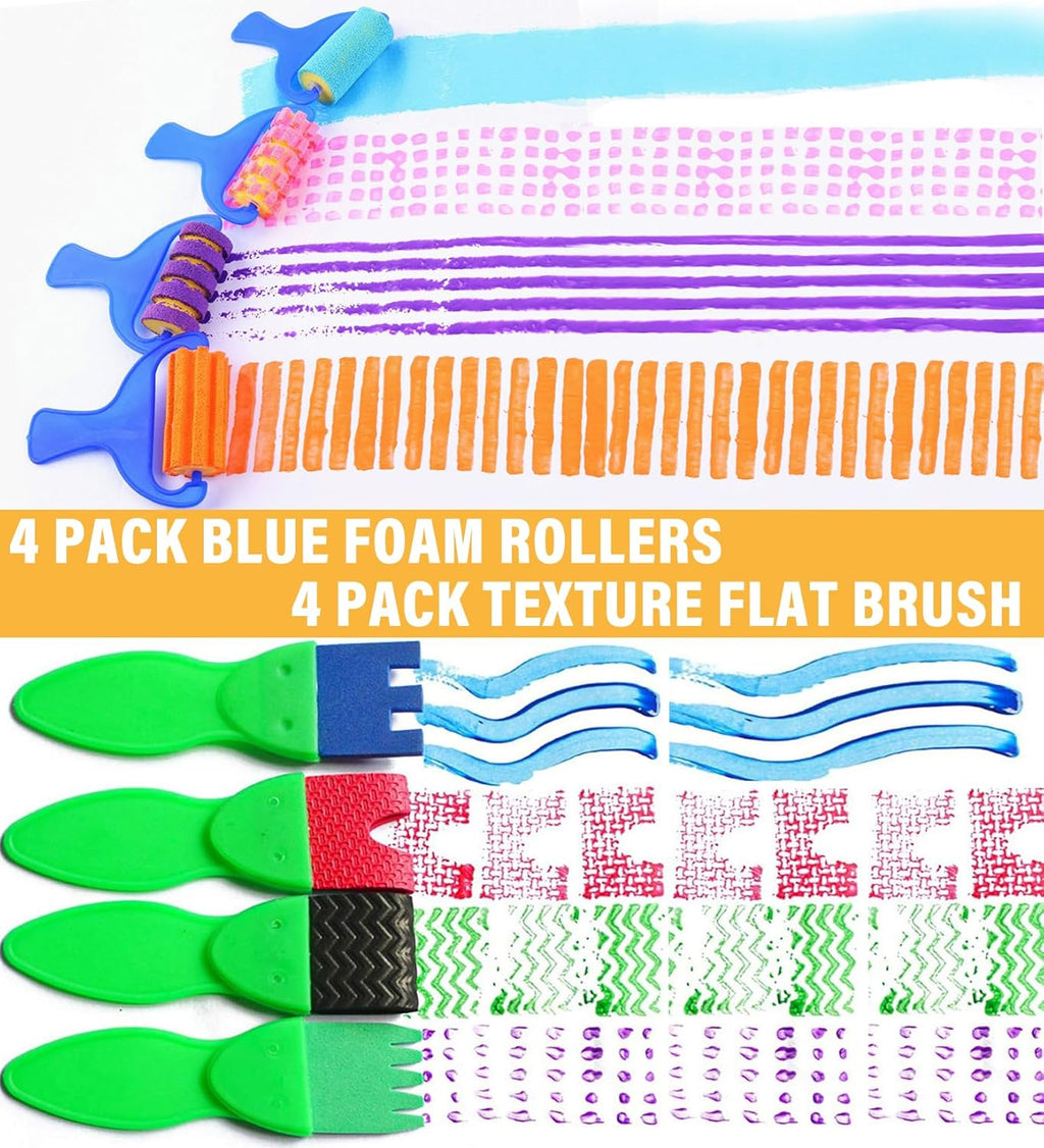 53-Pack Sponge Paint Brushes, Washable Painting Brushes, Toddler Painting Set, Early Learning Foam Roller Sponge Art