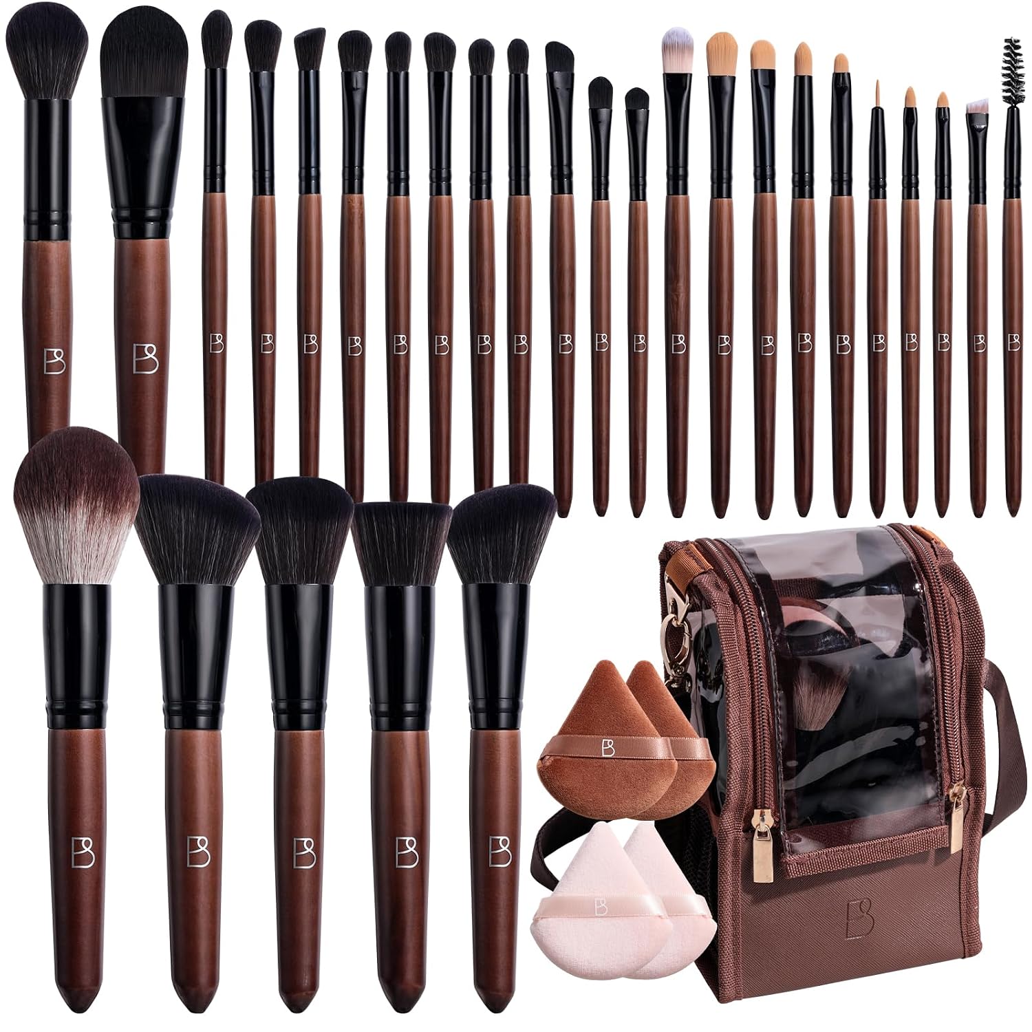Professional Makeup Brush Set 28 Pcs With Travel Makeup Bag,Concealer Brush, Foundation Brush, Blush Brush, 4 Pcs
