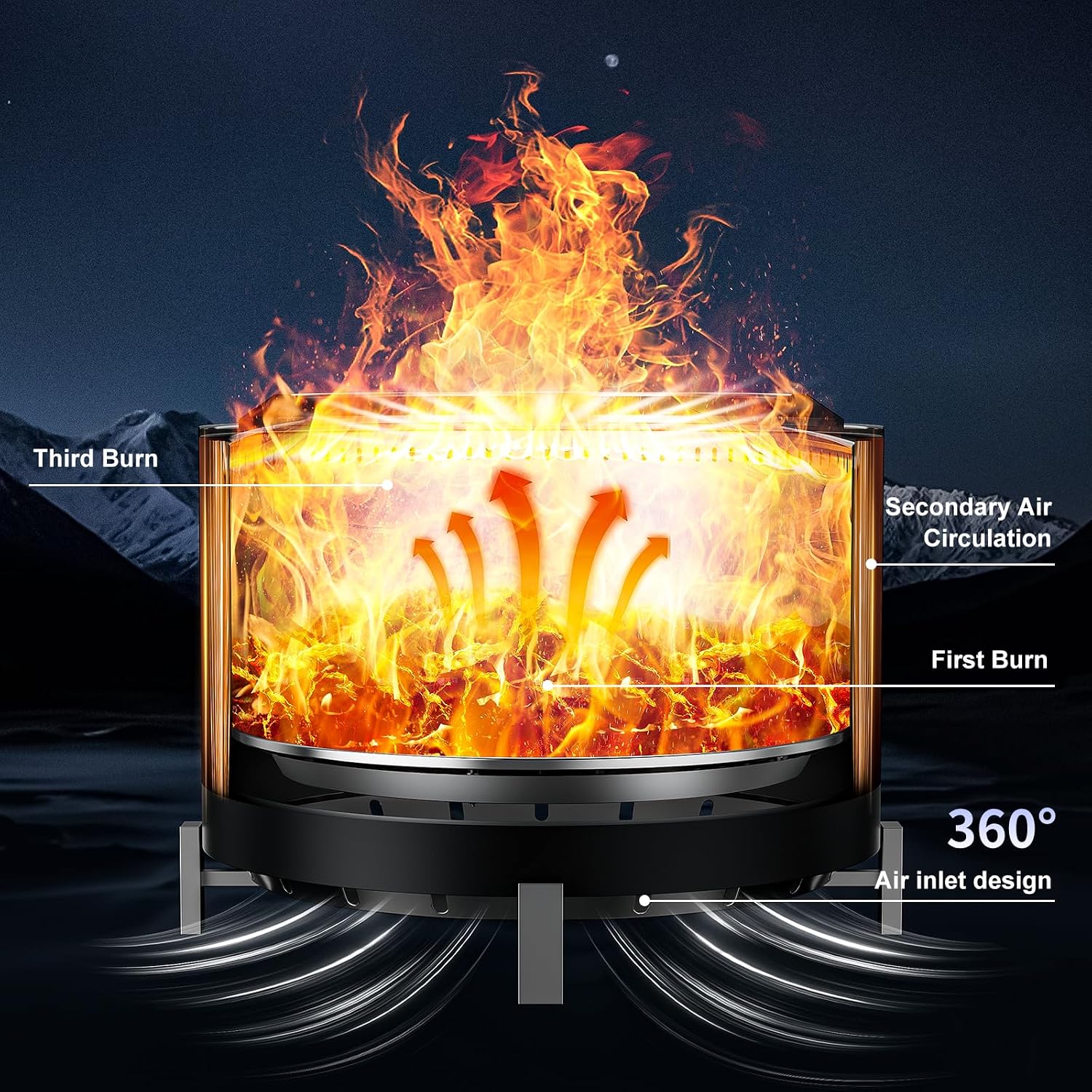 27 Inch Stainless Steel Smokeless Fire Pit with Waterproof Cover