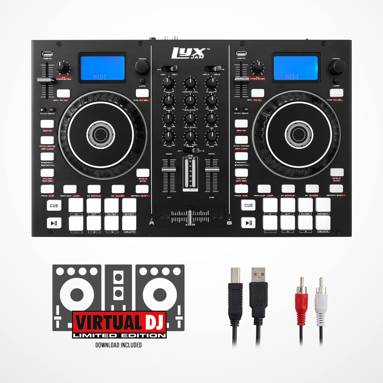 2-Deck Portable DJ Controller, Mixing Console with LCD Display | Manual Looping, USB, MIC Input, Record Output, 16