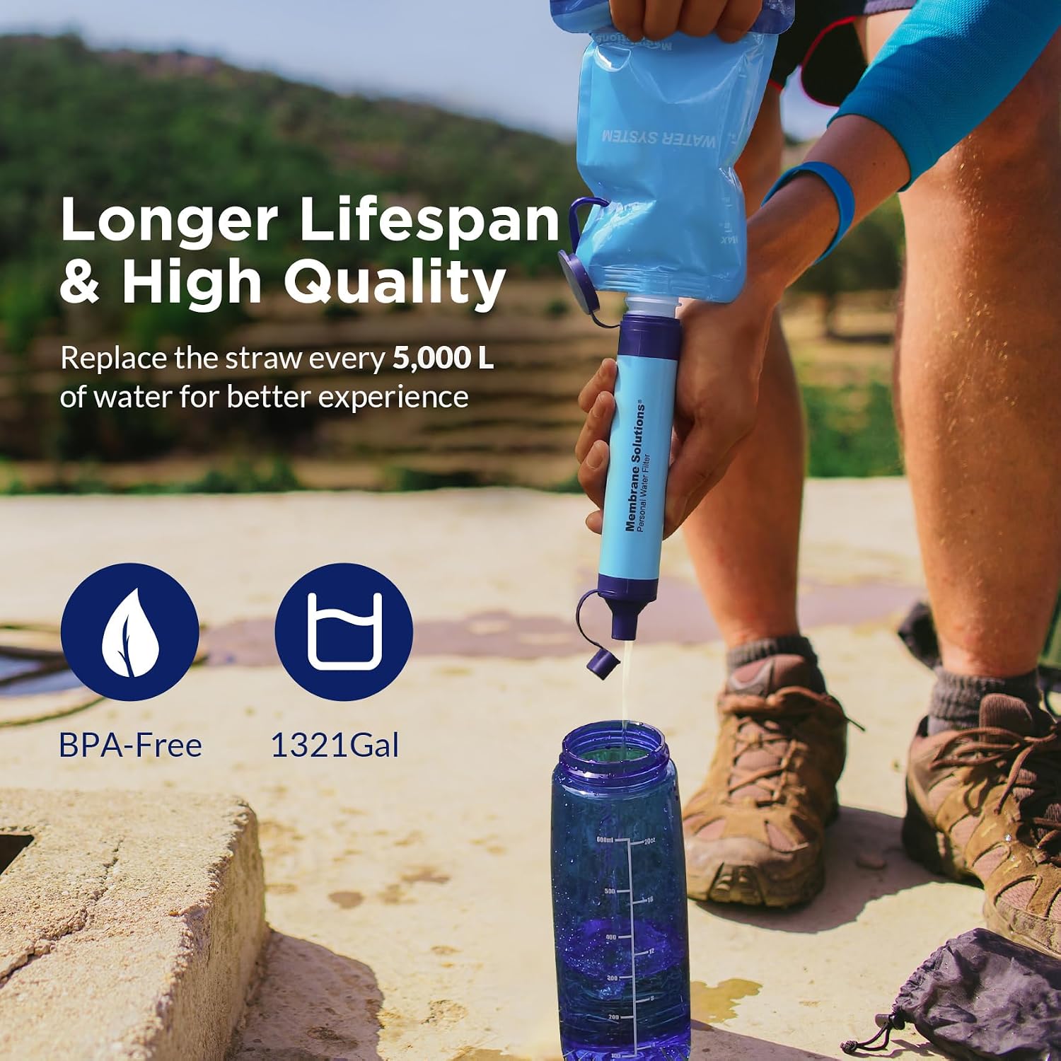 Squeezable Water Pouches with Water Filter Straw(1+2) | Survival Water Purifier Kit, Portable Water Purifier for
