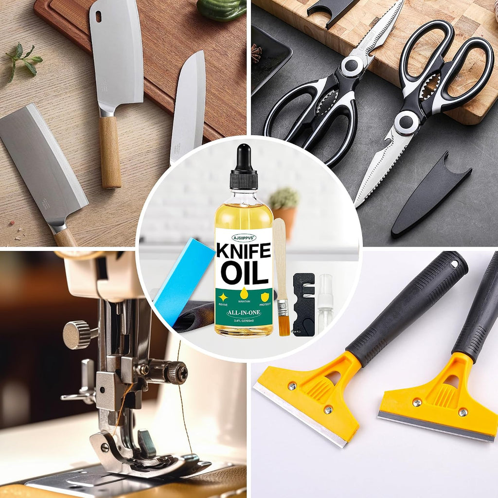 Knife Blade Oil Rust Eraser Kit,6 PCS Include Knife Sharpener,Refillable Spray Bottle for Preventing Rust,Maintenance