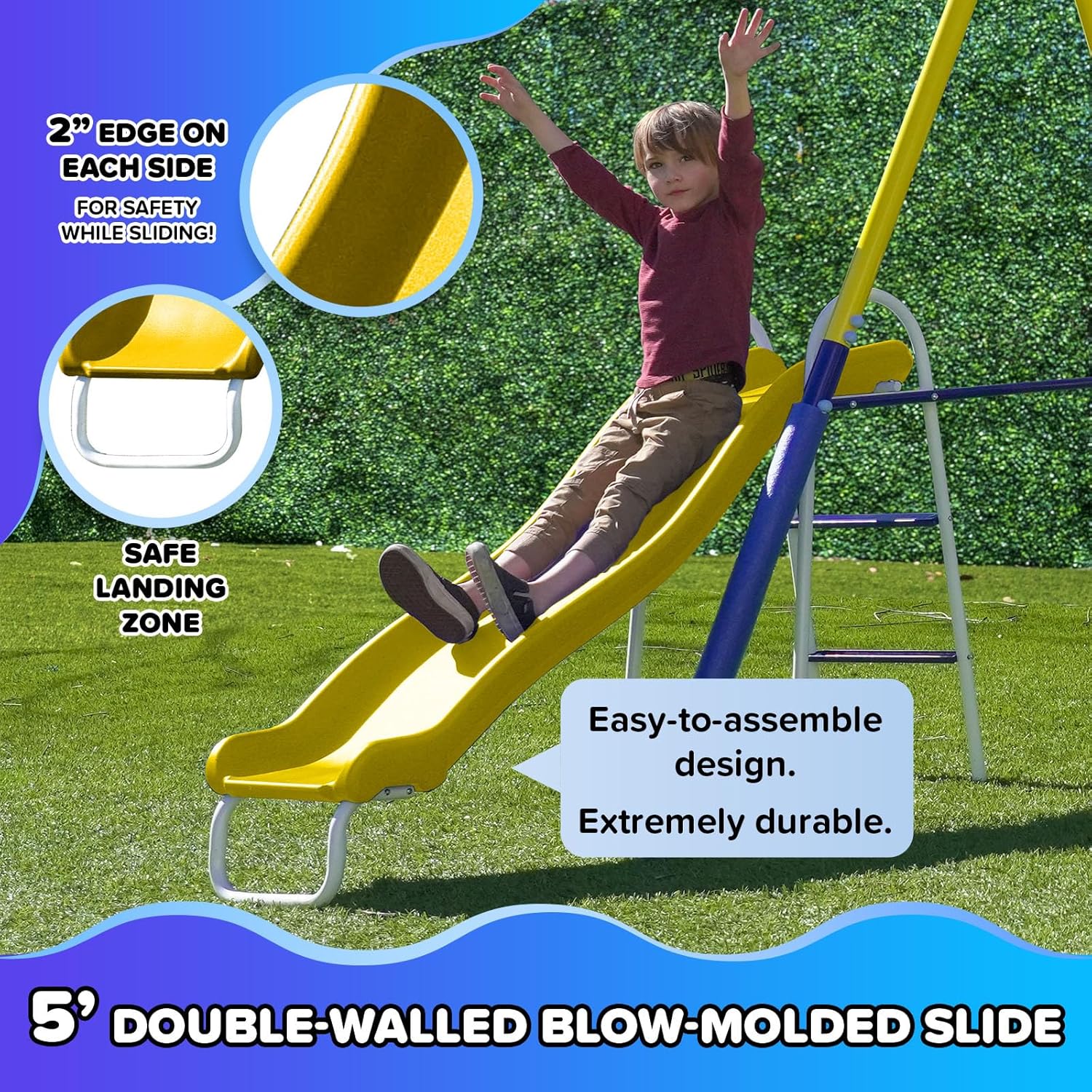 Royal Fun Metal Swing Set for Kids Ages 3-8 with 2 Swings, Standing Swing, Glider, Teeter-Totter & 5FT Slide, Anchor