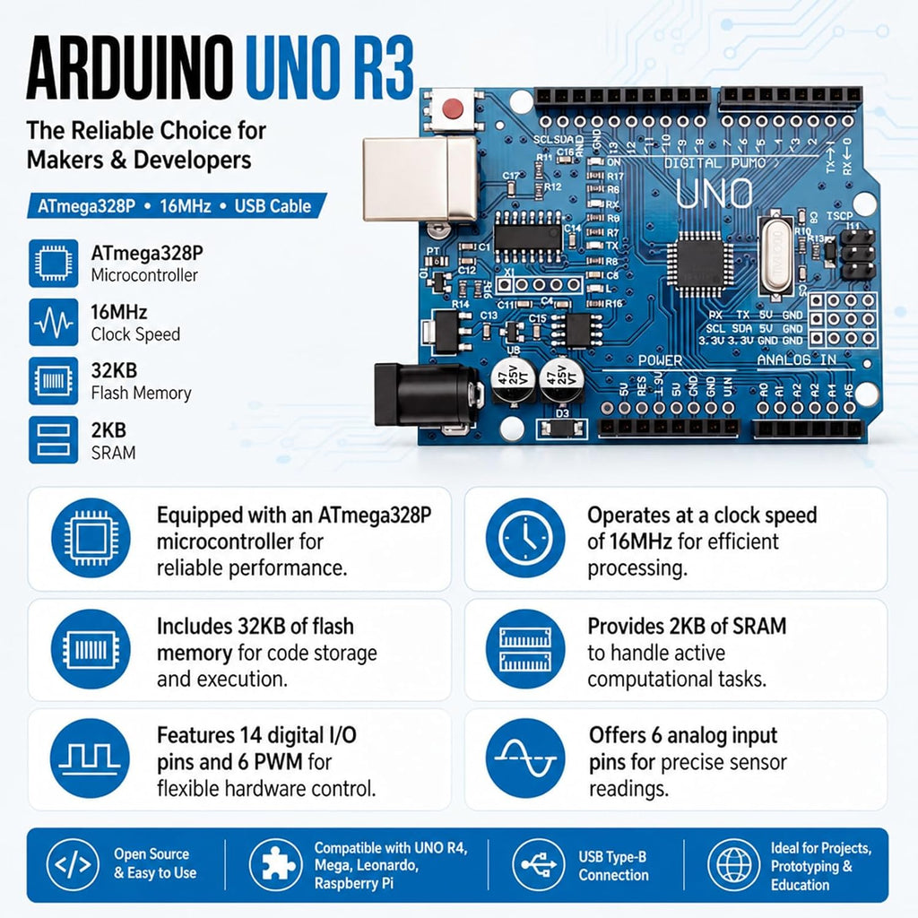 3-Pack Arduino UNO R3 Board, ATmega328P, 16MHz