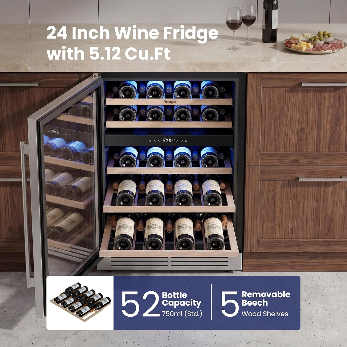 24 Inch Dual Zone Wine Fridge with 52 Bottle, Left-Hinged