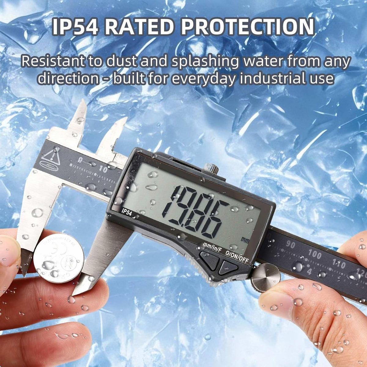 Clockwise Tools IP54 Grade Digital Caliper, DCLR-0605 0-6" /150mm, Inch/Metric/Fractions Conversion, Stainless Steel, Large LCD Screen