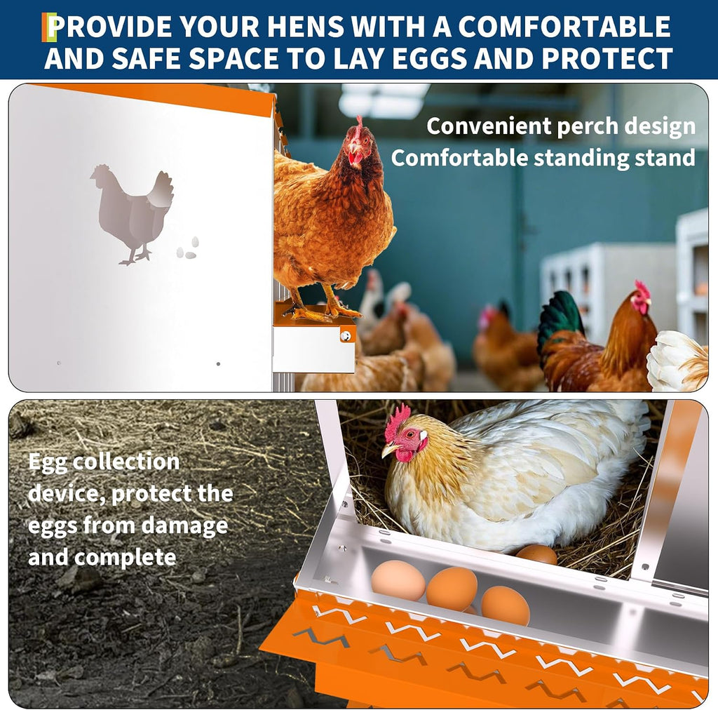 Chicken Nesting Boxes, Galvanized Steel Roll-Away Laying Boxes for Hens