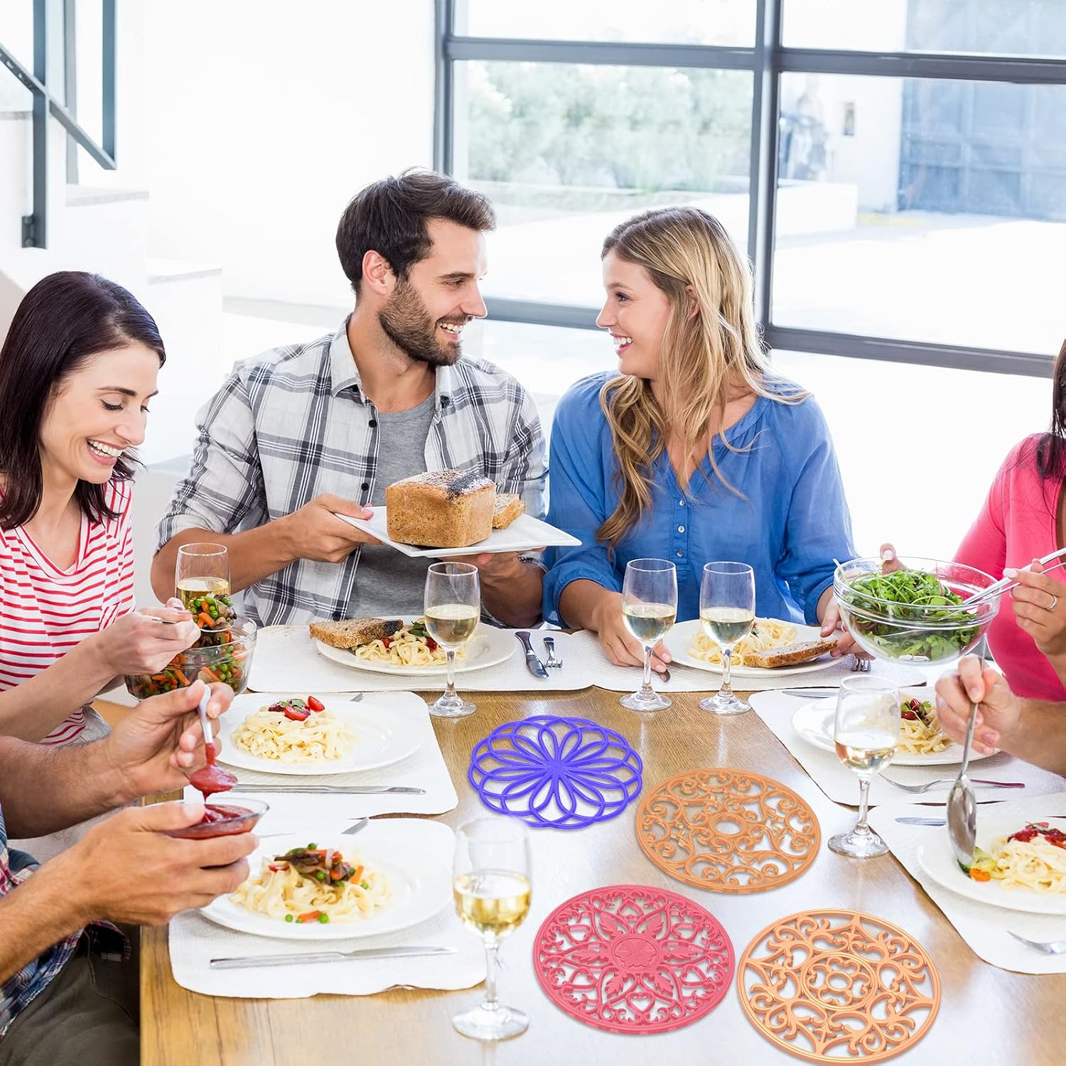 4 Pcs Large Mandala Coaster Resin Molds Hollow Flower Shiny Silicone Molds for Resin Casting Round 3D Geode Design