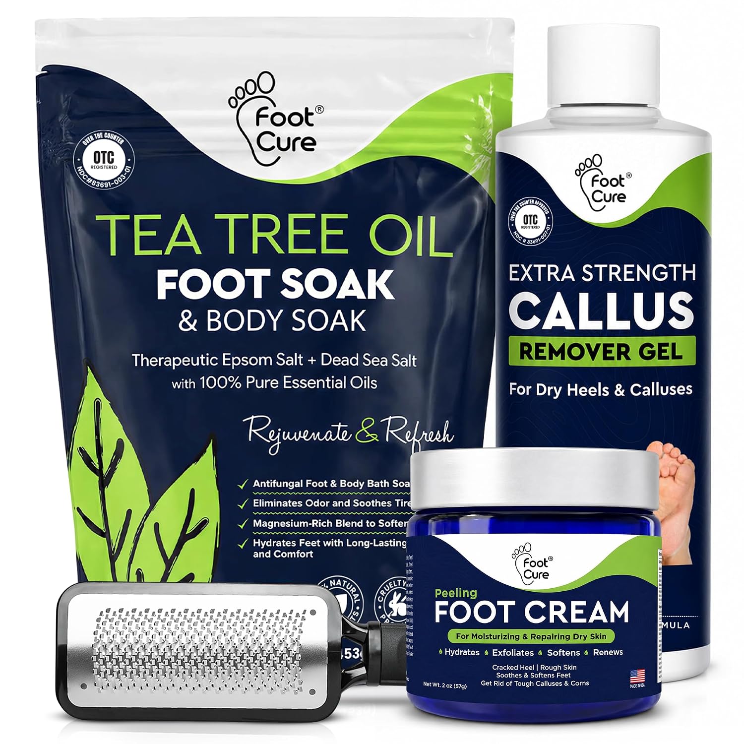 Foot Callus Remover Pedicure Set – Epsom Salt Foot Soak & Callus Remover Gel, Antifungal Cream and Feet Exfoliator