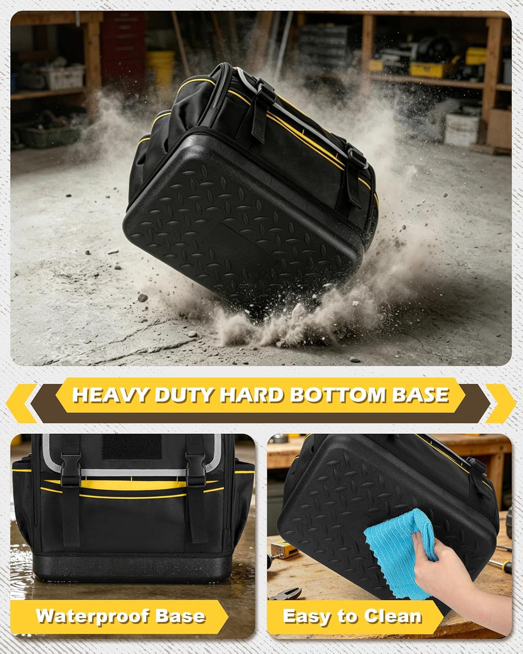 12-Inch Tool Bag with Hard Bottom, Electrician Tool Box Organizer with Detachable Divider, Multi-Purpose Work Tote