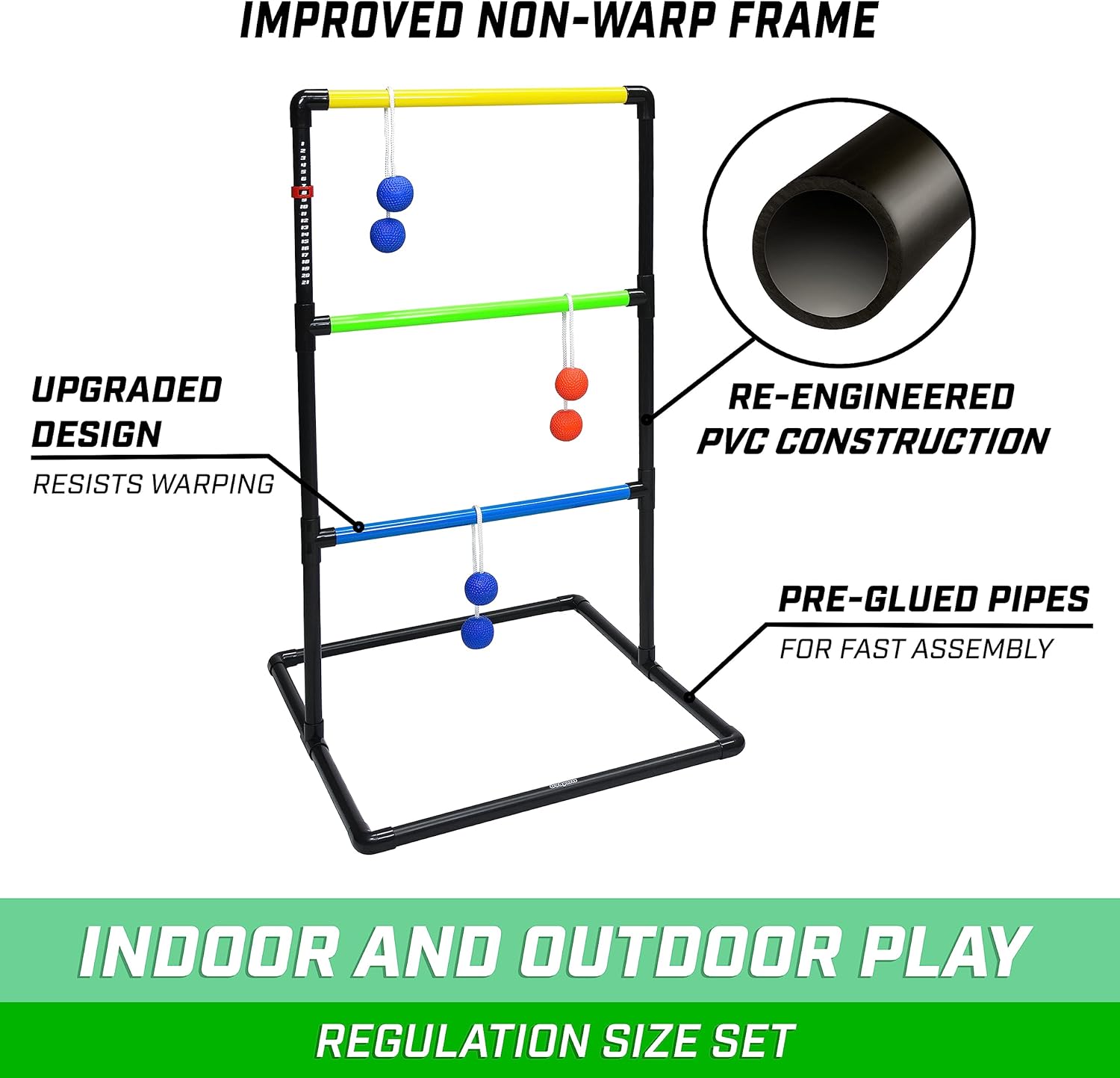 Ladder Toss Indoor & Outdoor Game Set with 6 Soft Rubber Bolo Balls and Travel Carrying Case - Choose Pro or Classic