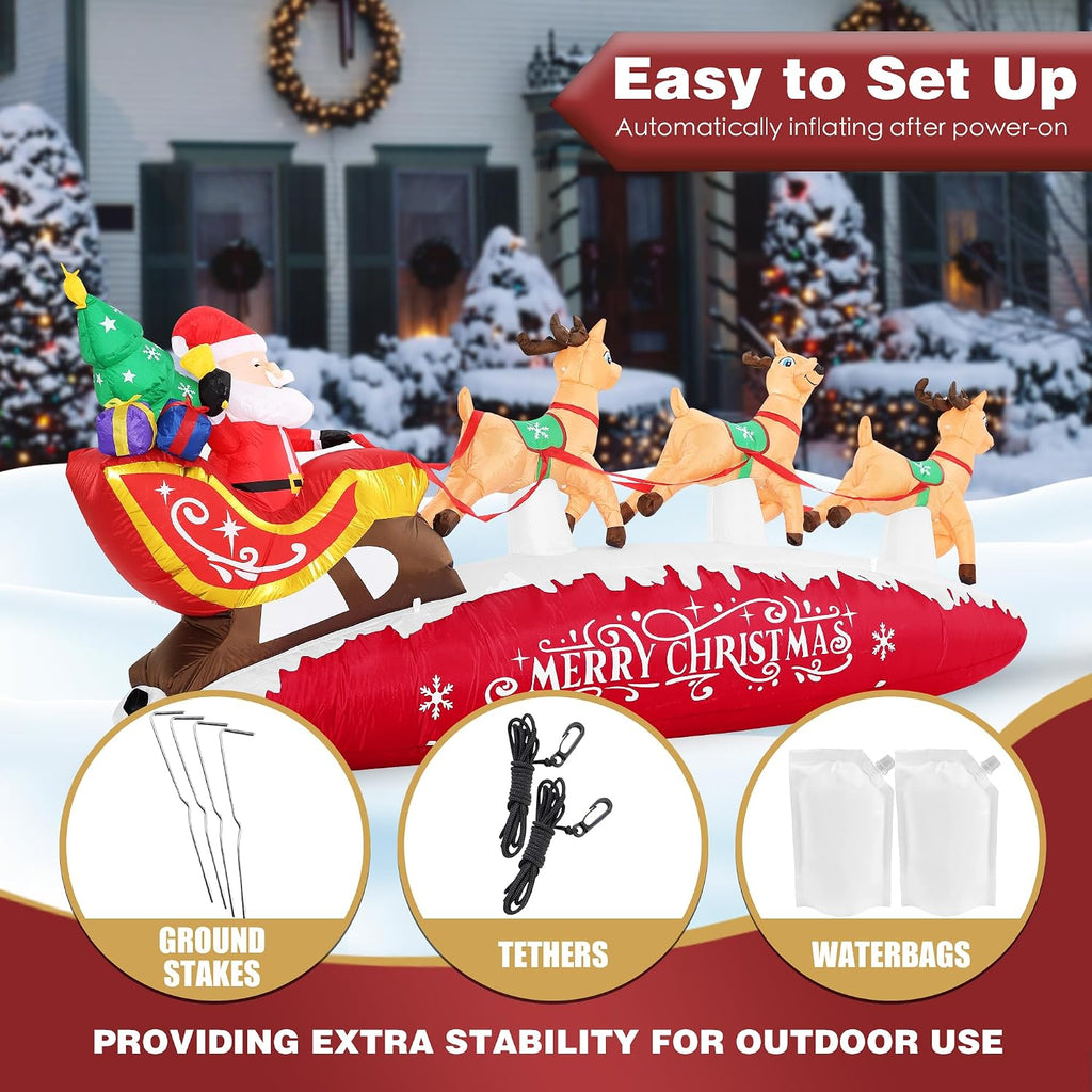10 FT Santa Sleigh with Reindeer Christmas Inflatables Outdoor Decorations, Christmas Blow Up Yard Decorations for