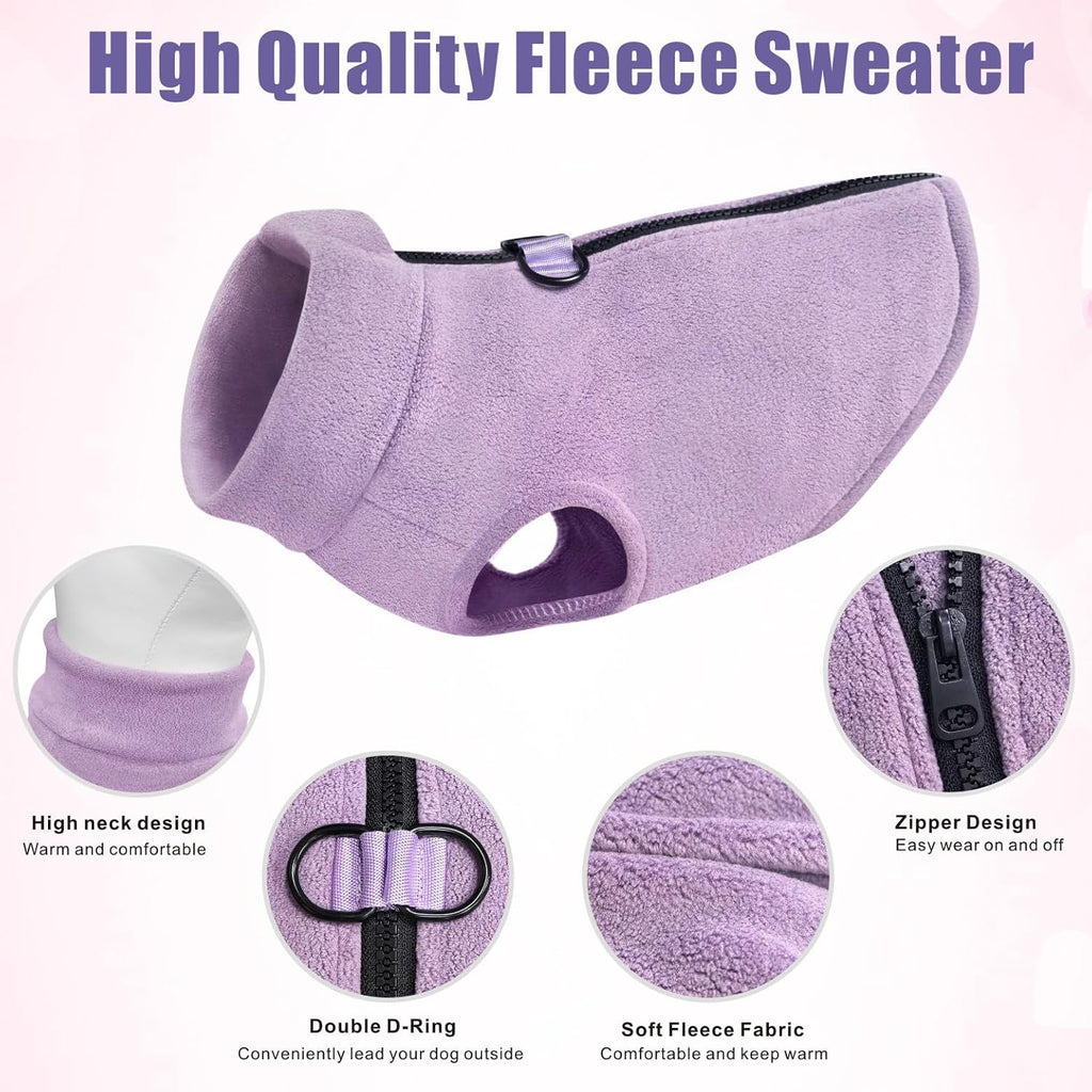 Dog Fleece Vest Sweater Zip Up Warm Pullover Dogs Jacket with D-Ring Leash Winter Cold Weater Coat Pet Sweatershirt