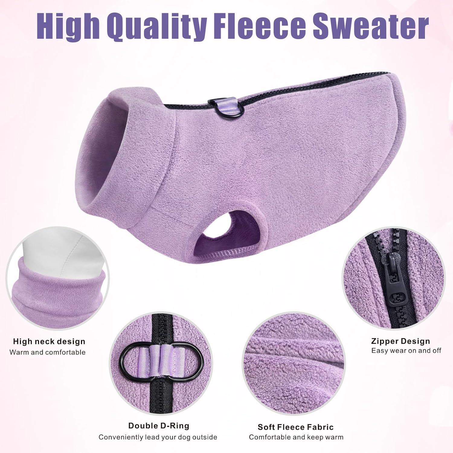Dog Fleece Vest Sweater Zip Up Warm Pullover Dogs Jacket with D-Ring Leash Winter Cold Weater Coat Pet Sweatershirt