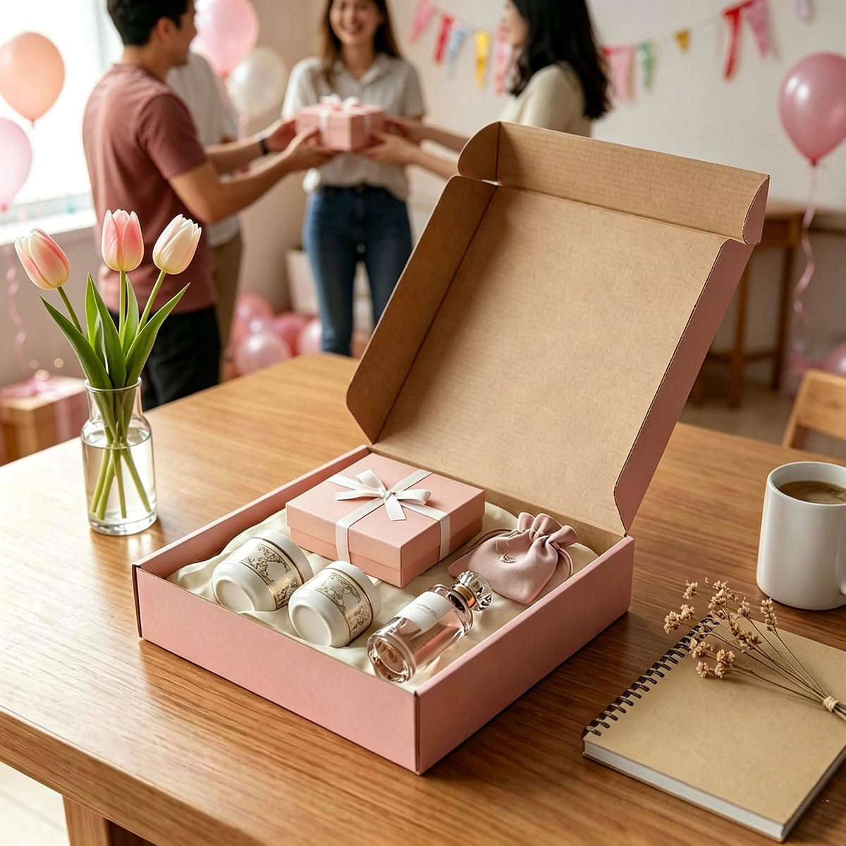 Pink Shipping Boxes 24 Pack 10x10x2 inch, Corrugated Gift Mailers