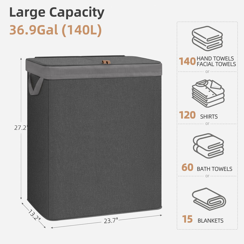 Double Laundry Hamper with Lid, Tall Metal Laundry Baskets