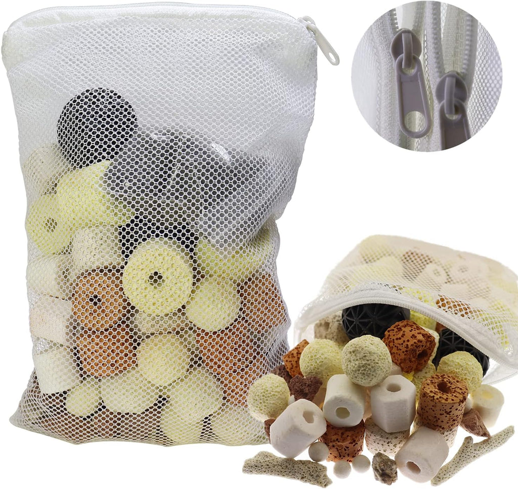 Aquarium Filter Media: 12-in-1 Bio Balls & Ceramic Rings Kit (500g) for Fish Tank or Pond - Includes Zippered Mesh Bag