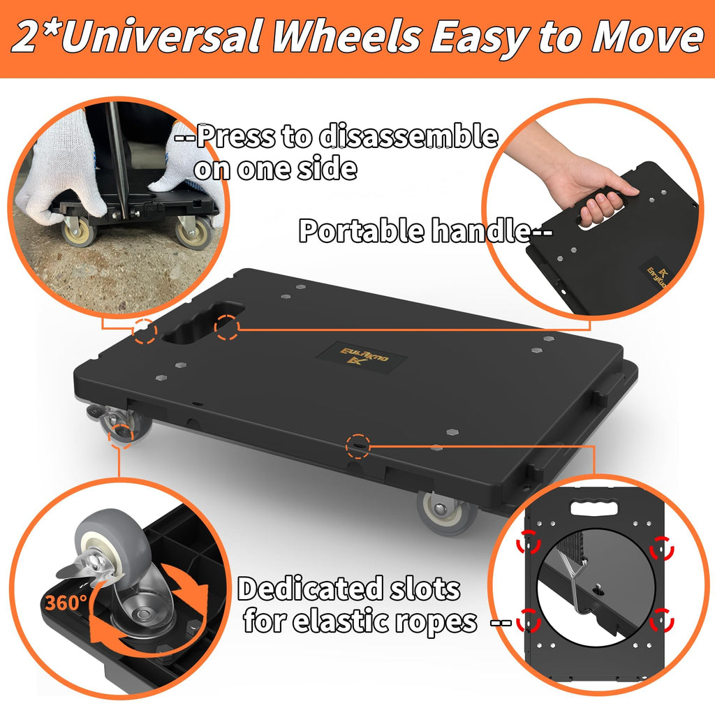 Connectable Furniture Dolly 2Pcs,Detachable Handle, Max Load 880Lb