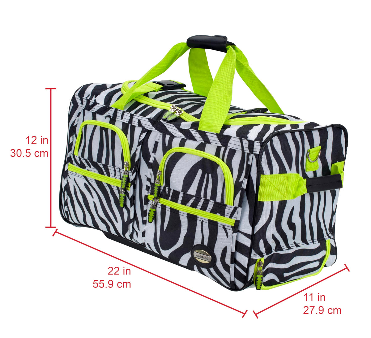 22" Polyester Rolling Duffel Bag, Lime Zebra