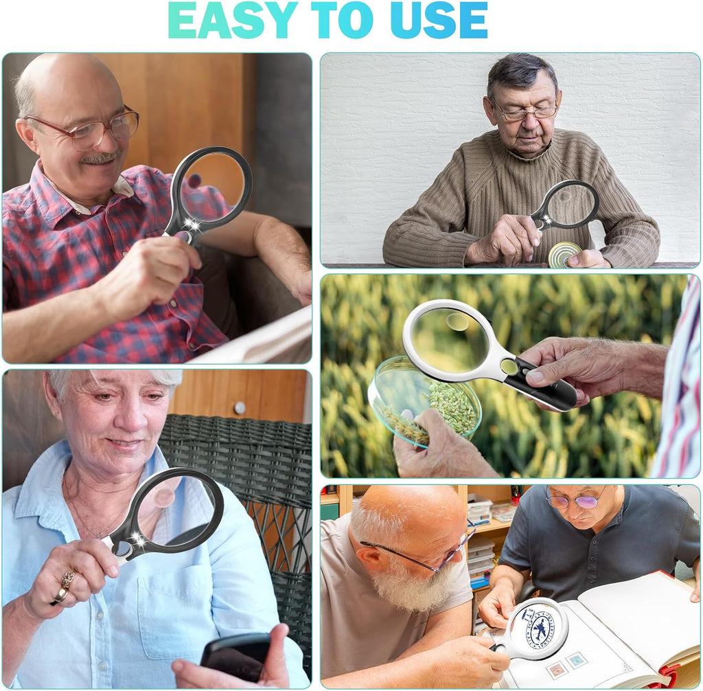 Compact Magnifying Glass with Lights,45X 10X 5X Small Handheld Lighted Magnifier, 3 LED Light Magnifying Glass for