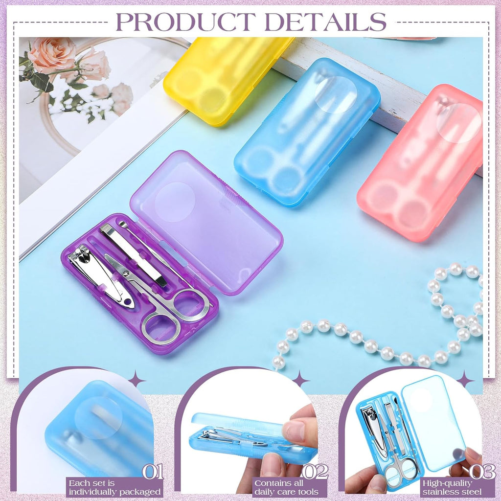 50 Sets Nail Clipper Set 4 in 1 Manicure Kit Bulk Adult Metal Travel Fingernail Manicure Set with Case Individually