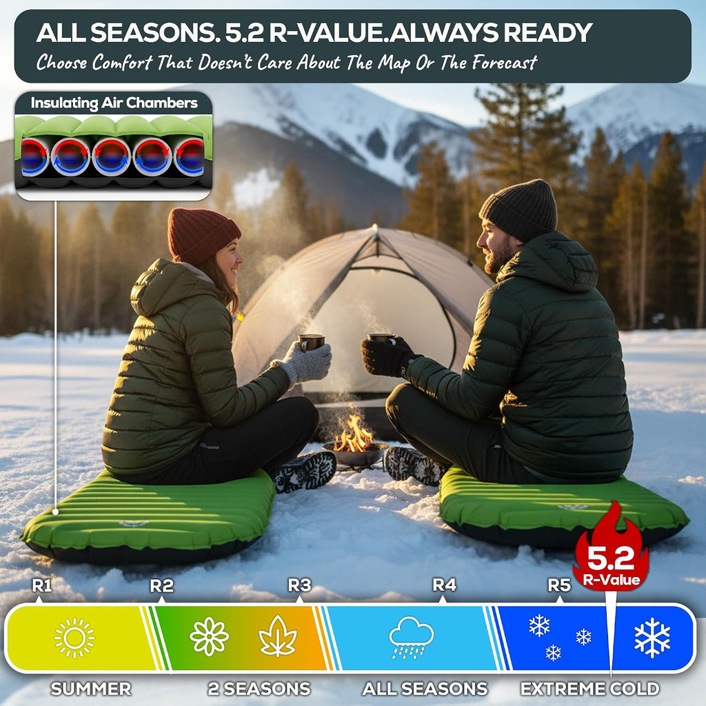 ApolloAir 5.2 R-Value [17oz] Ultralight Insulated Inflatable Camping Sleeping Pad — Backpacking Sleeping Pad— Camping