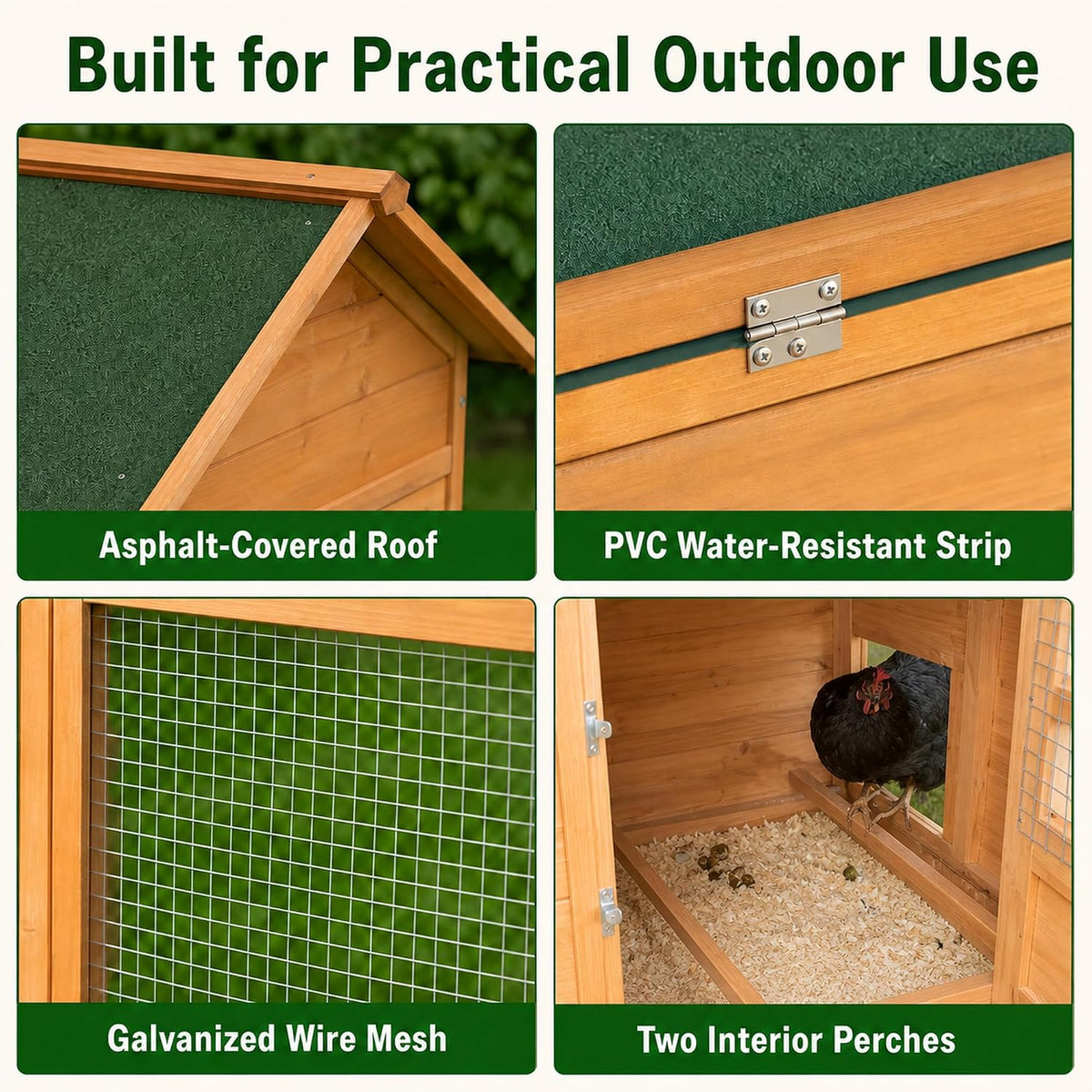 80" Chicken Coop with Run, Predator-Proof Wooden Hen House for 2-4 Chickens, Waterproof Outdoor Poultry Cage with